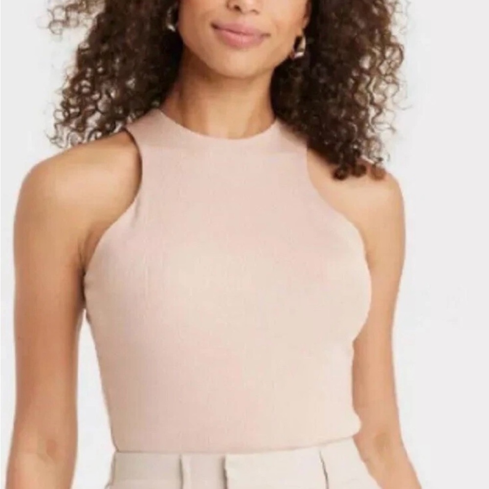 A New Day Women's Slim Fit High Neck Tank Top Cream Tan XL